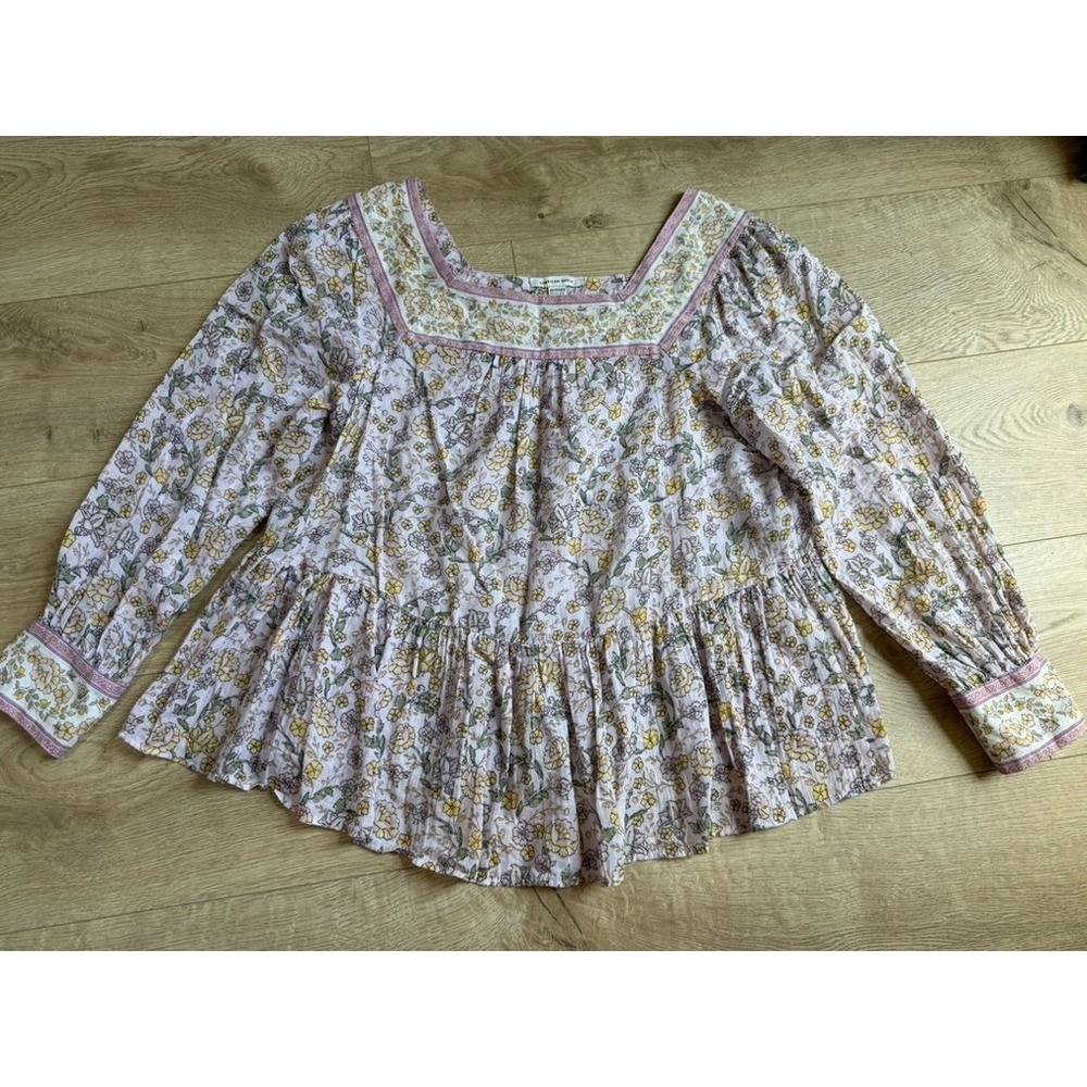 American Eagle Lilac Floral Peasant Blouse XS Boho Square Neck Flowy Top Pastel